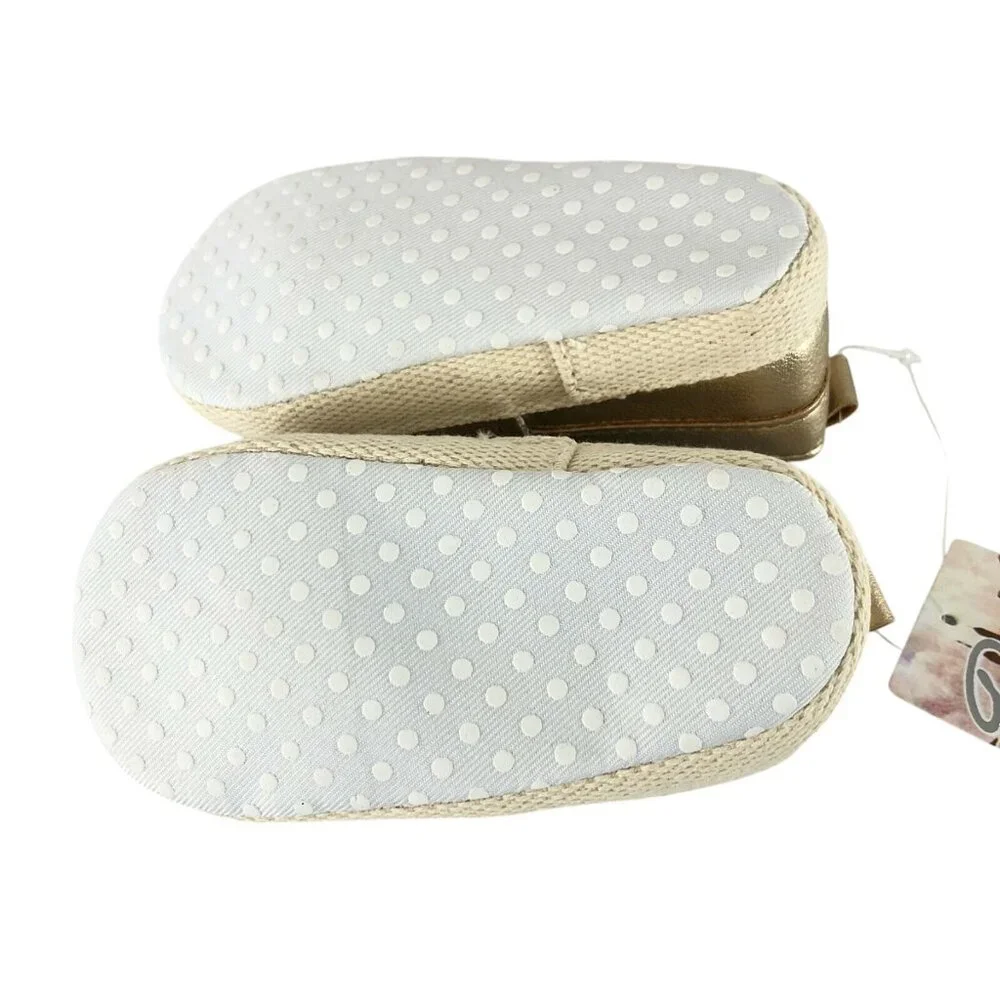 Baby Girls Slip On Sneakers Faux Leather Glitter Soft Sole Gold 12-18 Months